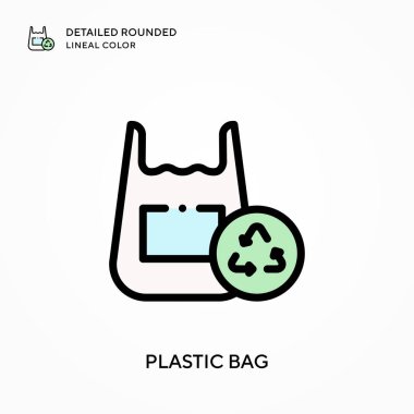 Plastik torba yuvarlak çizgisel renkler içeriyor. Modern vektör illüstrasyon kavramları. Düzenlemesi ve kişiselleştirmesi kolay.