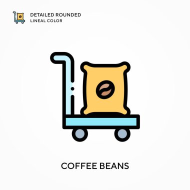 Kahve çekirdekleri yuvarlak çizgisel renkleri detaylandırır. Modern vektör illüstrasyon kavramları. Düzenlemesi ve kişiselleştirmesi kolay.