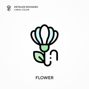 Çiçek detaylandırılmış yuvarlak çizgi rengi. Modern vektör illüstrasyon kavramları. Düzenlemesi ve kişiselleştirmesi kolay.