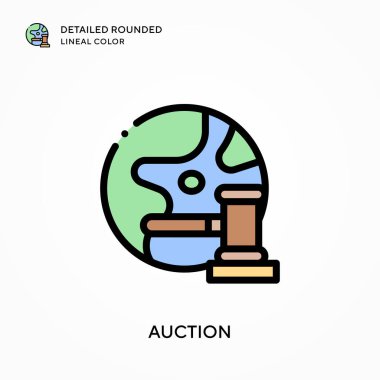 Açık arttırma yuvarlak çizgi rengini detaylandırdı. Modern vektör illüstrasyon kavramları. Düzenlemesi ve kişiselleştirmesi kolay.