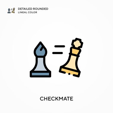 Şah mat ayrıntılı yuvarlak çizgi rengi. Modern vektör illüstrasyon kavramları. Düzenlemesi ve kişiselleştirmesi kolay.