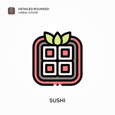 Suşi ayrıntılı yuvarlak çizgisel renk. Modern vektör illüstrasyon kavramları. Düzenlemesi ve kişiselleştirmesi kolay.