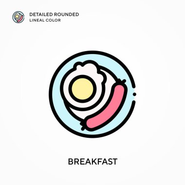 Kahvaltı detaylı yuvarlak çizgisel renk. Modern vektör illüstrasyon kavramları. Düzenlemesi ve kişiselleştirmesi kolay.
