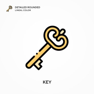 Anahtar detaylandırılmış yuvarlak çizgi rengi. Modern vektör illüstrasyon kavramları. Düzenlemesi ve kişiselleştirmesi kolay.