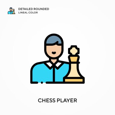 Satranç oyuncusu yuvarlak çizgi rengini detaylandırdı. Modern vektör illüstrasyon kavramları. Düzenlemesi ve kişiselleştirmesi kolay.