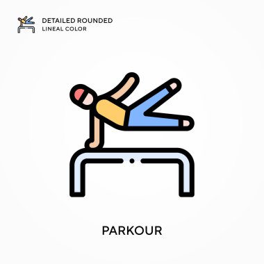 Parkour ayrıntılı yuvarlak çizgisel renk. Modern vektör illüstrasyon kavramları. Düzenlemesi ve kişiselleştirmesi kolay.