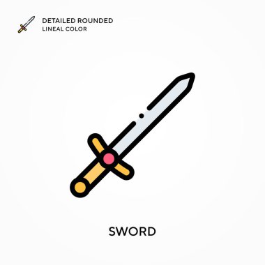 Kılıç ayrıntılı yuvarlak çizgi rengi. Modern vektör illüstrasyon kavramları. Düzenlemesi ve kişiselleştirmesi kolay.