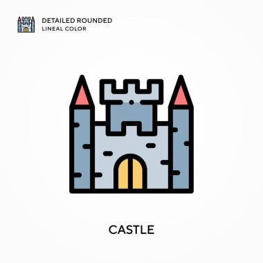 Castle ayrıntılı yuvarlak çizgisel renk. Modern vektör illüstrasyon kavramları. Düzenlemesi ve kişiselleştirmesi kolay.