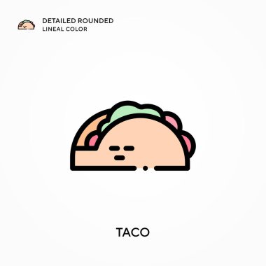 Taco ayrıntılı yuvarlak çizgisel renk. Modern vektör illüstrasyon kavramları. Düzenlemesi ve kişiselleştirmesi kolay.