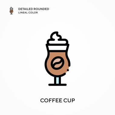 Kahve fincanı yuvarlak çizgi rengini detaylandırdı. Modern vektör illüstrasyon kavramları. Düzenlemesi ve kişiselleştirmesi kolay.