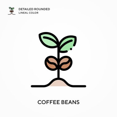 Kahve çekirdekleri yuvarlak çizgisel renkleri detaylandırır. Modern vektör illüstrasyon kavramları. Düzenlemesi ve kişiselleştirmesi kolay.