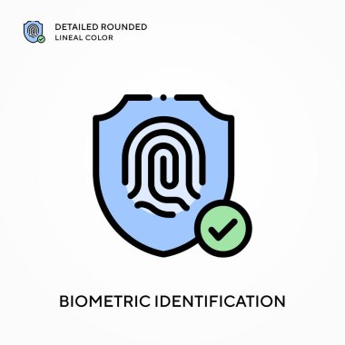 Biyometrik tanımlama ayrıntılı yuvarlak doğrusal renk. Modern vektör illüstrasyon kavramları. Düzenlemesi ve kişiselleştirmesi kolay.