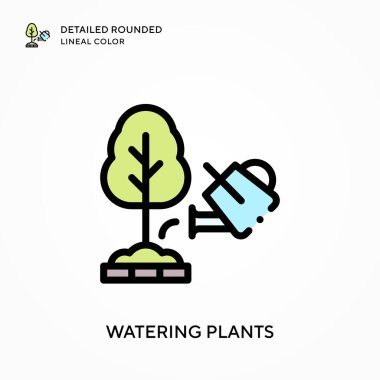 Sulama bitkileri yuvarlak çizgisel renkleri detaylandırır. Modern vektör illüstrasyon kavramları. Düzenlemesi ve kişiselleştirmesi kolay.