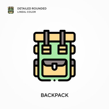Sırt çantası ayrıntılı yuvarlak çizgisel renk. Modern vektör illüstrasyon kavramları. Düzenlemesi ve kişiselleştirmesi kolay.