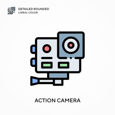 Aksiyon kamerası yuvarlak çizgi rengini detaylandırdı. Modern vektör illüstrasyon kavramları. Düzenlemesi ve kişiselleştirmesi kolay.