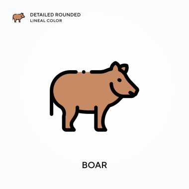 Yaban domuzu ayrıntılı yuvarlak çizgisel renk. Modern vektör illüstrasyon kavramları. Düzenlemesi ve kişiselleştirmesi kolay.
