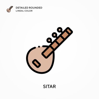 Sitar detaylı yuvarlak çizgisel renk. Modern vektör illüstrasyon kavramları. Düzenlemesi ve kişiselleştirmesi kolay.
