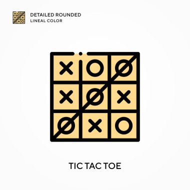 Tic tac toe ayrıntılı yuvarlak çizgisel renk. Modern vektör illüstrasyon kavramları. Düzenlemesi ve kişiselleştirmesi kolay.