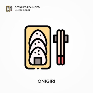Onigiri ayrıntılı yuvarlak çizgisel renk. Modern vektör illüstrasyon kavramları. Düzenlemesi ve kişiselleştirmesi kolay.