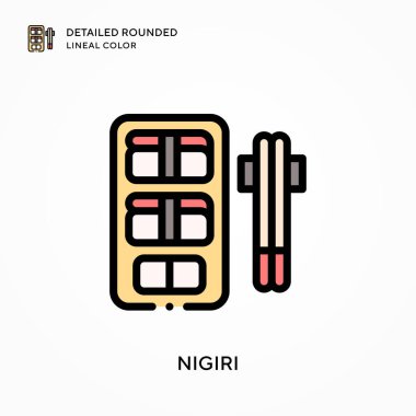 Nigiri ayrıntılı yuvarlak çizgisel renk. Modern vektör illüstrasyon kavramları. Düzenlemesi ve kişiselleştirmesi kolay.