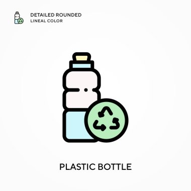 Plastik şişe ayrıntılı yuvarlak çizgisel renk. Modern vektör illüstrasyon kavramları. Düzenlemesi ve kişiselleştirmesi kolay.