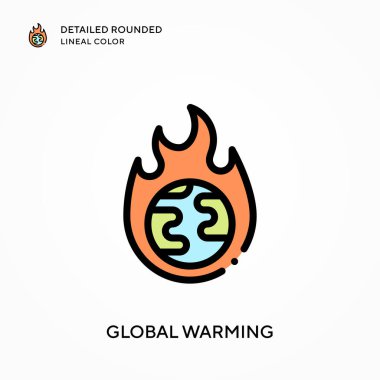 Küresel ısınma ayrıntılı yuvarlak doğrusal renk. Modern vektör illüstrasyon kavramları. Düzenlemesi ve kişiselleştirmesi kolay.