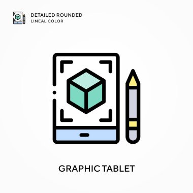 Grafik tablet ayrıntılı yuvarlak doğrusal renk. Modern vektör illüstrasyon kavramları. Düzenlemesi ve kişiselleştirmesi kolay.