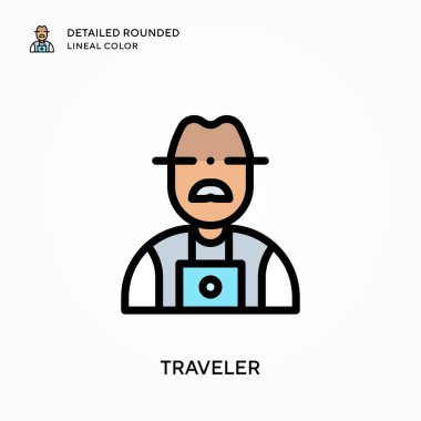 Gezgin yuvarlak çizgisel rengi detaylı olarak anlattı. Modern vektör illüstrasyon kavramları. Düzenlemesi ve kişiselleştirmesi kolay.