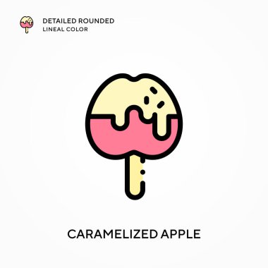 Karamelleştirilmiş elma ayrıntılı yuvarlak çizgisel renk. Modern vektör illüstrasyon kavramları. Düzenlemesi ve kişiselleştirmesi kolay.