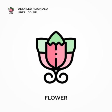Çiçek detaylandırılmış yuvarlak çizgi rengi. Modern vektör illüstrasyon kavramları. Düzenlemesi ve kişiselleştirmesi kolay.