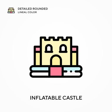 Şişirilebilir şato yuvarlak çizgisel renkleri detaylandırdı. Modern vektör illüstrasyon kavramları. Düzenlemesi ve kişiselleştirmesi kolay.