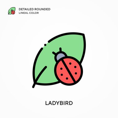 Uğur böceği yuvarlak çizgi rengini detaylı olarak anlatmış. Modern vektör illüstrasyon kavramları. Düzenlemesi ve kişiselleştirmesi kolay.