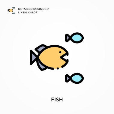 Balık ayrıntılı yuvarlak çizgisel renk. Modern vektör illüstrasyon kavramları. Düzenlemesi ve kişiselleştirmesi kolay.