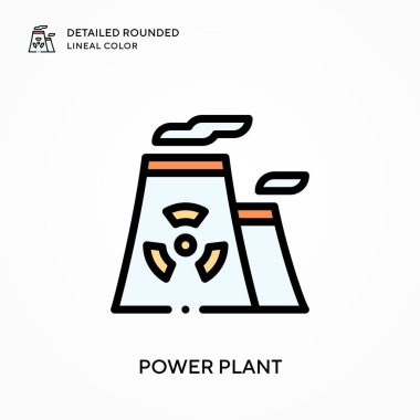 Elektrik santrali yuvarlak çizgisel renkleri detaylandırdı. Modern vektör illüstrasyon kavramları. Düzenlemesi ve kişiselleştirmesi kolay.