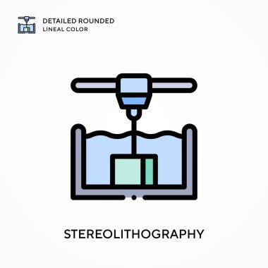 Stereolitografi ayrıntılı yuvarlak doğrusal renk. Modern vektör illüstrasyon kavramları. Düzenlemesi ve kişiselleştirmesi kolay.