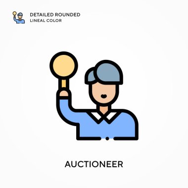 Müzayedeci, yuvarlak çizgisel rengi detaylı olarak açıkladı. Modern vektör illüstrasyon kavramları. Düzenlemesi ve kişiselleştirmesi kolay.