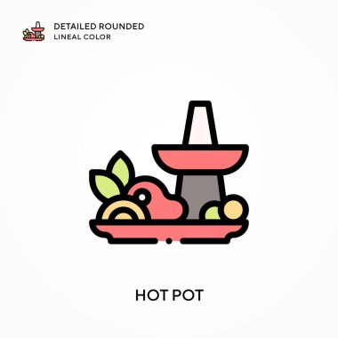 Sıcak çömlek yuvarlak çizgi rengini detaylandırdı. Modern vektör illüstrasyon kavramları. Düzenlemesi ve kişiselleştirmesi kolay.