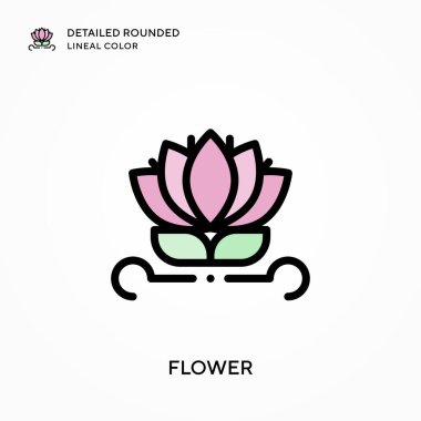 Çiçek detaylandırılmış yuvarlak çizgi rengi. Modern vektör illüstrasyon kavramları. Düzenlemesi ve kişiselleştirmesi kolay.