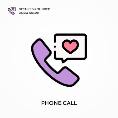 Telefon görüşmesi ayrıntılı yuvarlak çizgisel renk. Modern vektör illüstrasyon kavramları. Düzenlemesi ve kişiselleştirmesi kolay.