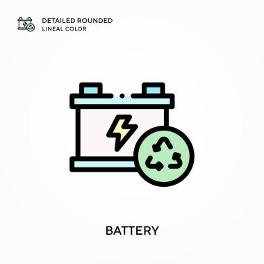 Batarya ayrıntılı yuvarlak çizgisel renk. Modern vektör illüstrasyon kavramları. Düzenlemesi ve kişiselleştirmesi kolay.