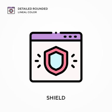 Kalkan detaylı yuvarlak çizgisel renk. Modern vektör illüstrasyon kavramları. Düzenlemesi ve kişiselleştirmesi kolay.