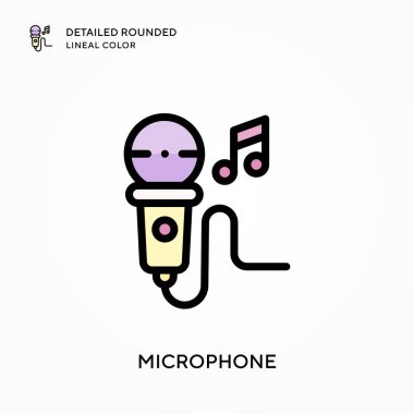 Mikrofon ayrıntılı yuvarlak doğrusal renk. Modern vektör illüstrasyon kavramları. Düzenlemesi ve kişiselleştirmesi kolay.