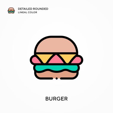 Hamburger ayrıntılı yuvarlak çizgisel renk. Modern vektör illüstrasyon kavramları. Düzenlemesi ve kişiselleştirmesi kolay.