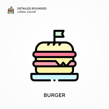 Hamburger ayrıntılı yuvarlak çizgisel renk. Modern vektör illüstrasyon kavramları. Düzenlemesi ve kişiselleştirmesi kolay.
