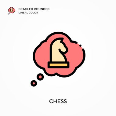 Satranç detaylı yuvarlak çizgisel renk. Modern vektör illüstrasyon kavramları. Düzenlemesi ve kişiselleştirmesi kolay.