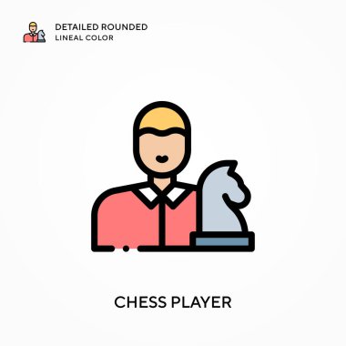 Satranç oyuncusu yuvarlak çizgi rengini detaylandırdı. Modern vektör illüstrasyon kavramları. Düzenlemesi ve kişiselleştirmesi kolay.