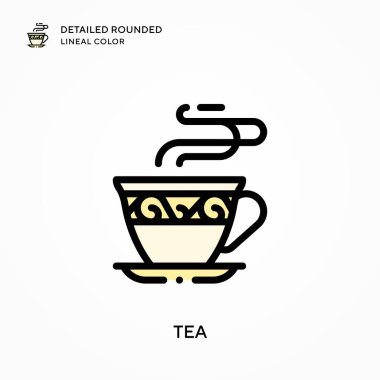 Çay detaylı yuvarlak çizgisel renk. Modern vektör illüstrasyon kavramları. Düzenlemesi ve kişiselleştirmesi kolay.