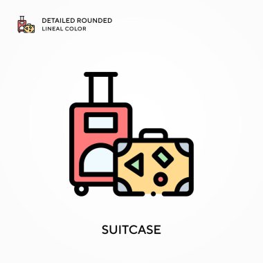 Bavul yuvarlak çizgi rengini detaylandırdı. Modern vektör illüstrasyon kavramları. Düzenlemesi ve kişiselleştirmesi kolay.