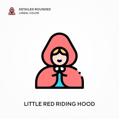 Küçük kırmızı başlık yuvarlak çizgisel renkte detaylı. Modern vektör illüstrasyon kavramları. Düzenlemesi ve kişiselleştirmesi kolay.