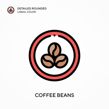 Kahve çekirdekleri yuvarlak çizgisel renkleri detaylandırır. Modern vektör illüstrasyon kavramları. Düzenlemesi ve kişiselleştirmesi kolay.